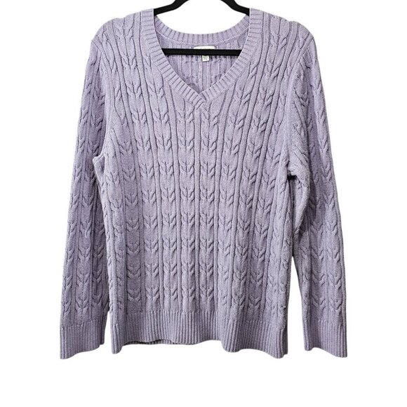 Croft & Barrow Classic V-Neck Purple Cable Sweater - Picture 1 of 6